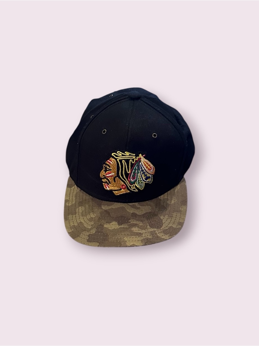 Chicago Blackhawks CCM NHL Snapback Cap with Camouflage Brim & Embroidered